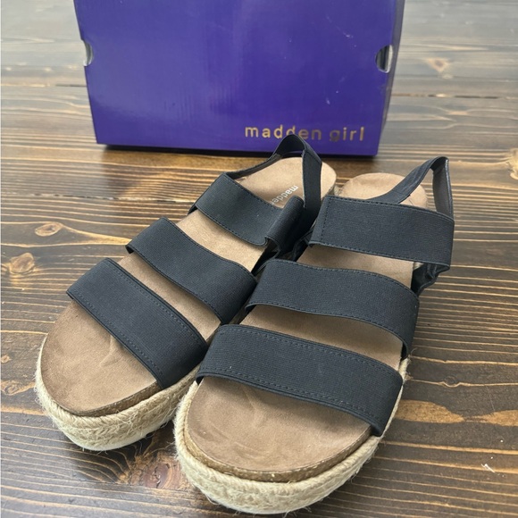 Madden Girl Crispp Espadrille Platform Sandals Black Strappy - Picture 2 of 6